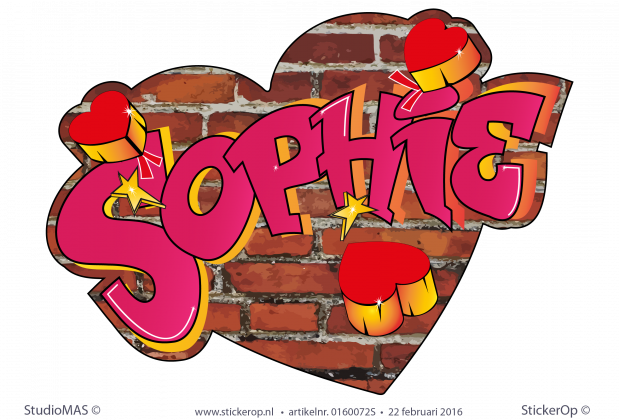 muursticker graffiti Sophie baksteen hart