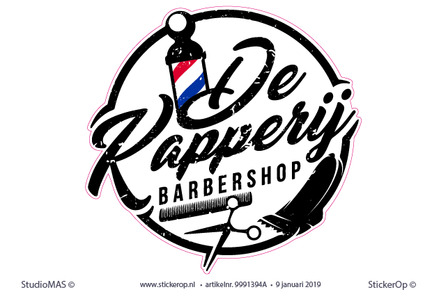 zakelijk logo full colour geprint - De Kapperij muursticker - De Kapperij Barbershop