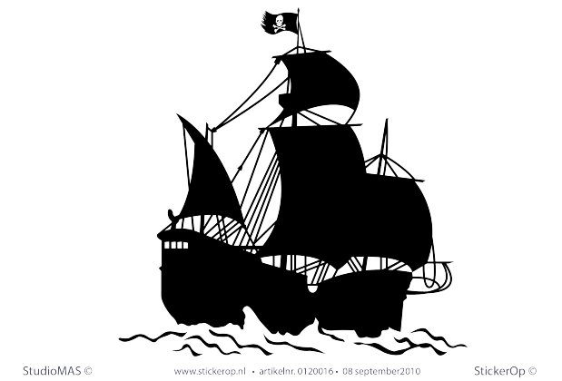 Muursticker thema muursticker zee piratenschip