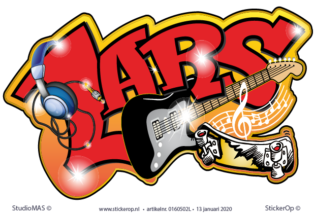 Muursticker graffiti met eigen hobby en naam - Lars muursticker muzikale en sportieve graffiti - Lars