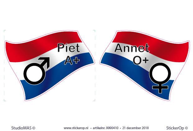 Autostickers - Piet's vlaggen 2 stuks 10 x 8 cm stickers - Piets vlaggen