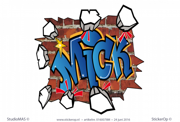 Muurstickers full colour graffiti type G - Mick muursticker graffiti Mick