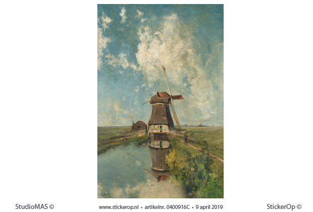 Een molen in een poldervaart - originele uitsnede - Paul Joseph Constantin Gabriël molen aan een poldervaart-Paul Joseph Constantin Gabriel-origineel