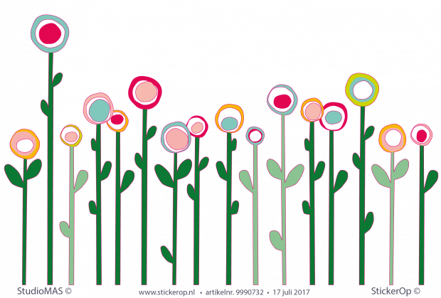 Muursticker van geboortekaartje - Yfke's bloemen muursticker van geboortekaartje - Yfke
