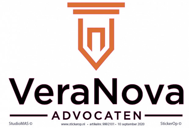 Muur-, deursticker eigen logo - VeraNova Advocaten - muursticker zakelijk logo - VeraNova Advocaten