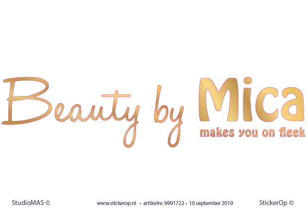 Muursticker zakelijk logo - Beauty by Mica - zakelijke toepassing - logo Beauty by Mica
