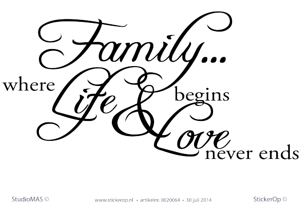 Muurstickers thema muursticker tekst Family where life begins and love never ends