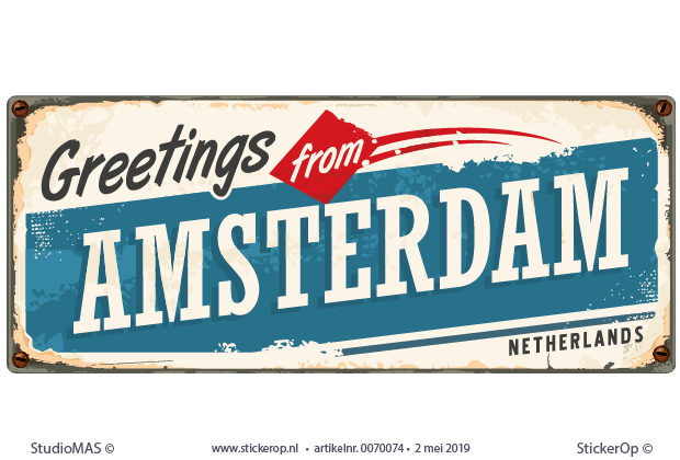 Muurstickers retro afbeelding reclamebord - Greetings from Amsterdam - Amsterdam 02