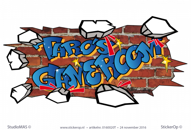 Muursticker kleurige graffiti - Taro's gameroom muursticker graffiti Taros gameroom