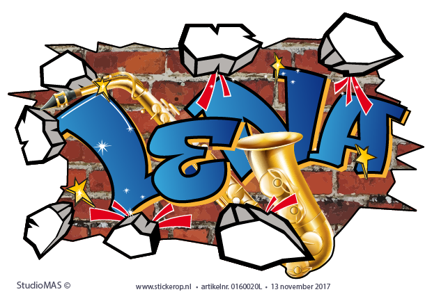 Muursticker graffiti met sax - Lena muursticker graffiti Lena