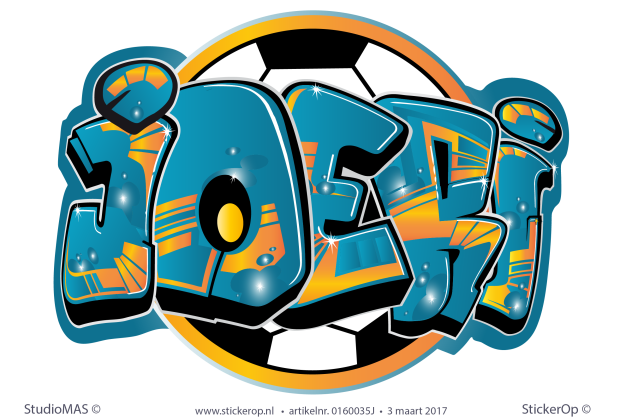 Muursticker graffiti thema voetbal - Joeri muursticker graffiti Joeri