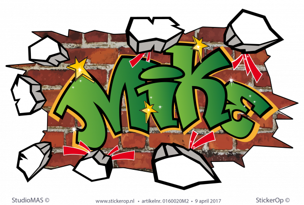 Muursticker graffiti - Mike in het groen muursticker graffiti Mike