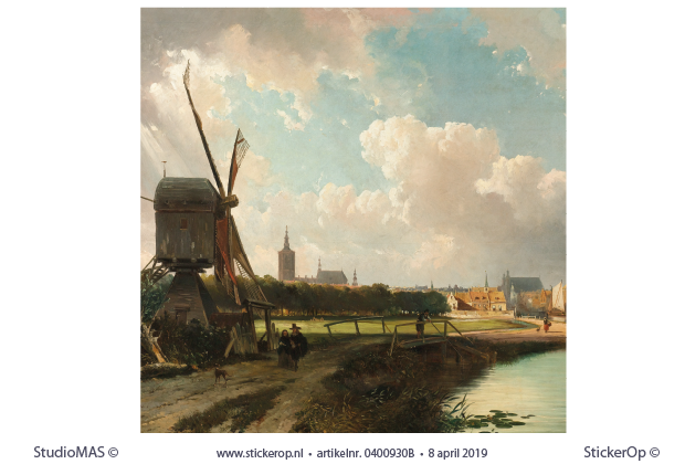 Gezicht op Den Haag - vierkant uitsnede - Cornelis Springer op Den Haag vanaf de Delftse vaart in de 17e eeuw-Cornelis Springer-vierkant