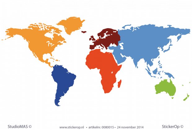 Wereldkaart in meerdere kleuren muursticker de wereld wereldkaart in zeven kleuren
