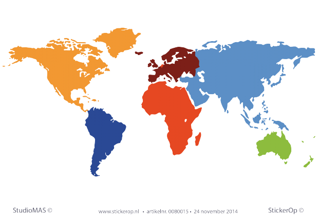 Wereldkaart in meerdere kleuren muursticker de wereld wereldkaart in zeven kleuren