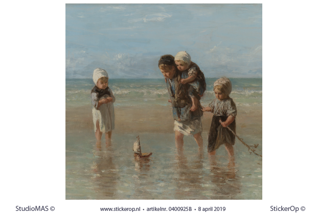 Muursticker Kinderen der zee - vierkant uitsnede - Jozef Israëls der zee-Jozef Israels-vierkant