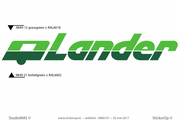 Caravansticker retro logo - Lander Caravan met illustratie in 2 kleuren sticker retro logo Lander caravan
