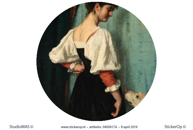 Portret van een jonge vrouw met de hond Puck - cirkel uitsnede - Thérèse Schwartze van een jonge vrouw met de hond puck-Therese Schwartze-cirkel