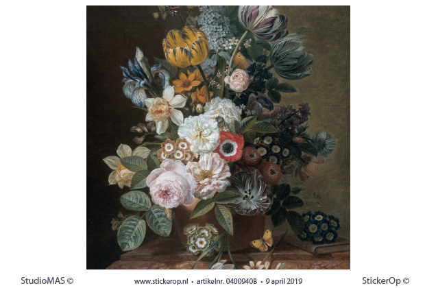 Stilleven met pastel bloemen - vierkant uitsnede - Eelke Jelles Eelkema met bloemen-Eelke Jelles Eelkema-vierkant