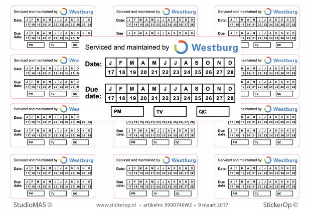 Machine onderhoud stickers - Westburg - 84 x 44 mm - per 42x A4 vel = 504 stuks Machinesticker zakelijk logo Westburg