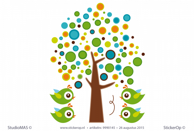 Muursticker van zelf aangeleverd ontwerp - Liesbeth's vrolijke boom muursticker zelf aangeleverde tekening liesbeths boom