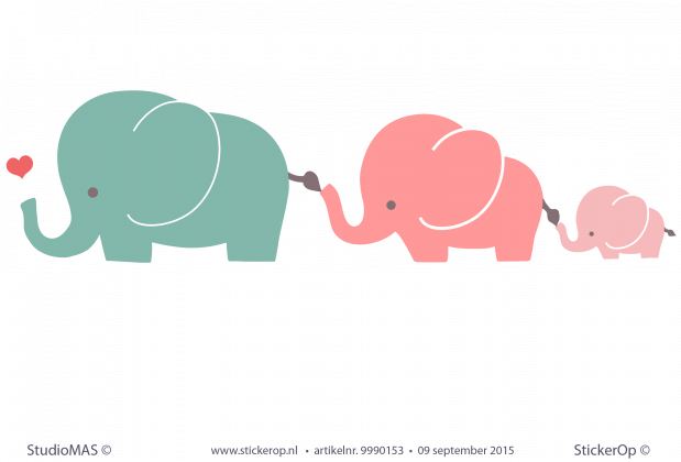 muursticker eigen tekening Anouks familie olifant