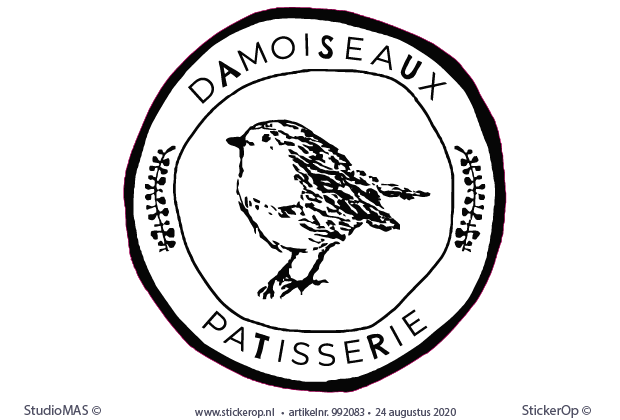 Logo sticker print zwart op wit zelfklevend folie - Damoiseaux - logo sticker Damoiseaux