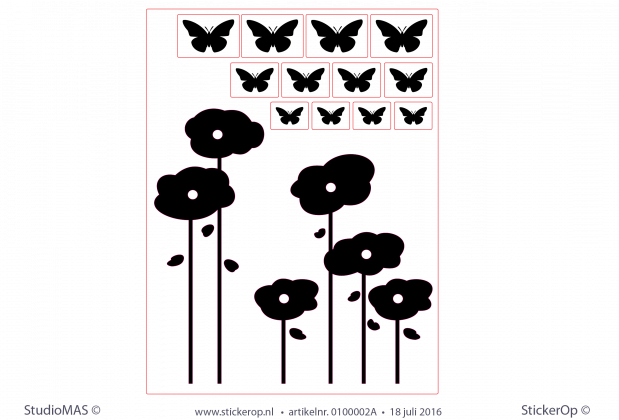 muursticker bloem gevuld en vlinders