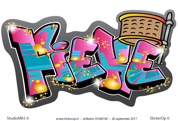 Muursticker kleurige graffiti meisjeskamer - Fieke Muursticker graffiti eigen naam - Fieke
