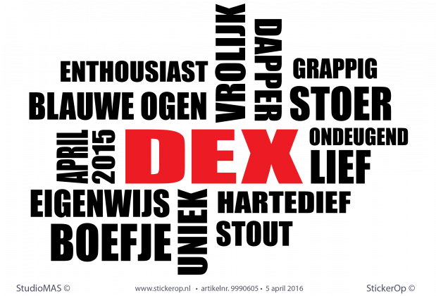 Muursticker woordenwolk kinderkamer - Dex - Muursticker woordenwolk Dex