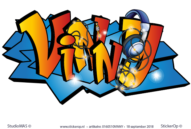 Muurstickers graffiti - Naamsticker Vinny muursticker muzikale graffiti Vinny