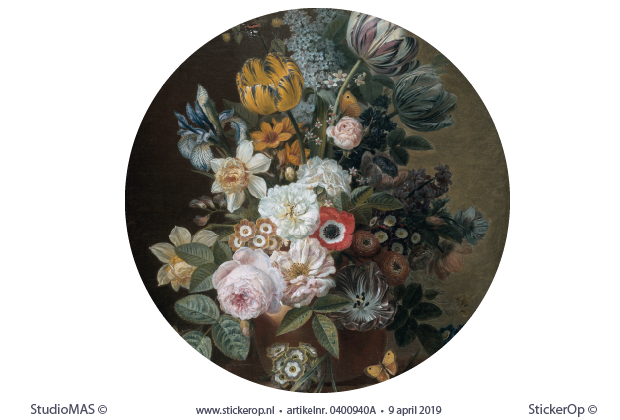 Stilleven met pastel bloemen - cirkel uitsnede - Eelke Jelles Eelkema met bloemen-Eelke Jelles Eelkema-cirkel