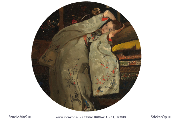 Muurstickers werken Rijksmuseum - Portret meisje in witte kimono - cirkel uitsnede - George Hendrik Breitner 1894 rijksmuseum amsterdam schildermeesters - meisje in witte kimono - George Hendrik Breitner 1894