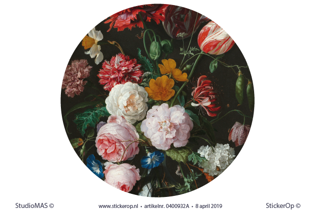 Muurstickers oude meesters Rijksmuseum - Stilleven met bloemen - cirkel uitsnede - Jan Davidsz. de Heem met bloemen-Jan Davidsz de Heem-cirkel