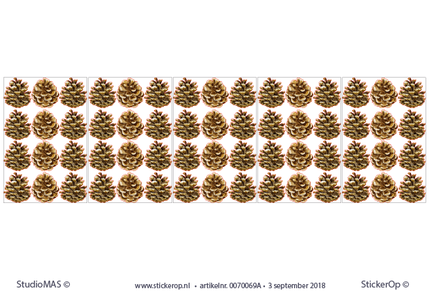 Muurstickers dennenappels - per 72 stuks - 6,5 x 7,5 cm muursticker decoratie dennenappels per 5 vel