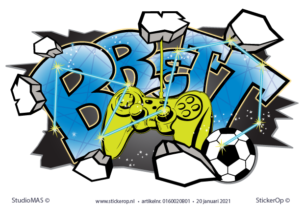 Muursticker graffiti met voetbal en gamecontroller - Brett