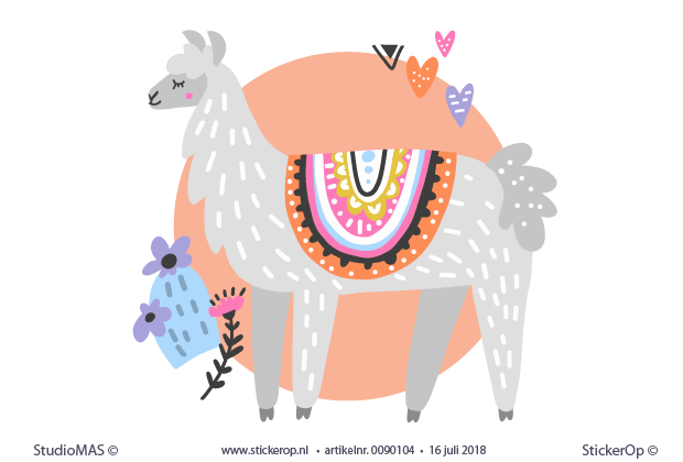 Muurstickers in de kinderkamer landdieren reizende lama muursticker natuur dieren lama oranje