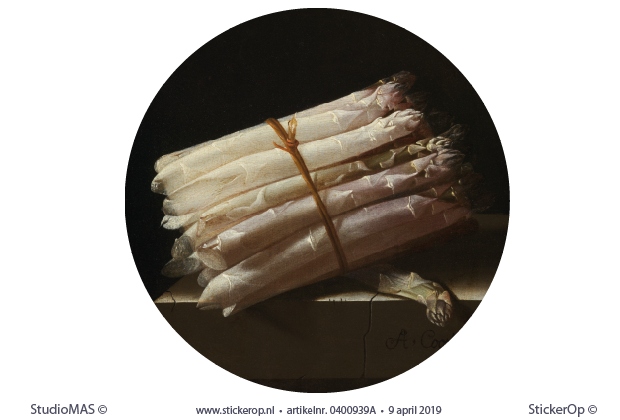 Muurstickers Rijksmuseum - Stilleven met asperges - cirkel uitsnede - Adriaen Coorte met asperges-Adriaen Coorte-cirkel