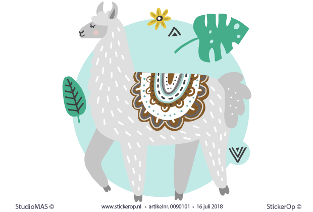 Muurstickers in de kinderkamer - stoere lama muursticker natuur dieren lama mint