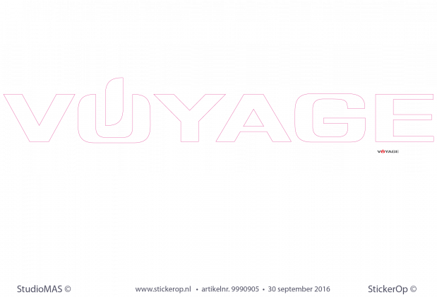 Muursticker zakelijk logo - Voyage - 1 stuks 200 x 30 cm in wit en 1 stuks 10 x 1,5 cm full colour Muursticker zakelijk logo Voyage