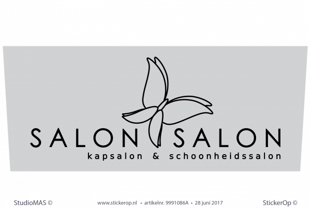 Raamsticker met zakelijk logo - Salon Salon - 25 cm hoog x 61 cm breed boven en 58 cm breed onder raamsticker zakelijk logo - Salon Salon