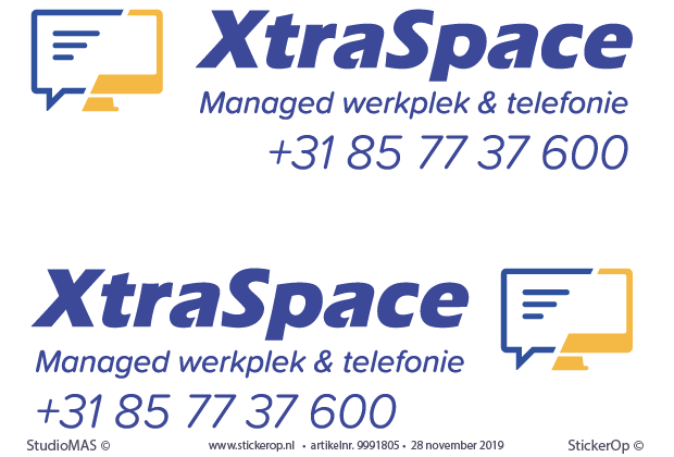 Autostickers bedrijfslogo - XtraSpace - links en rechts elk 50 x 13,3 cm - 2 kleuren M38-blauw en M63-geel - incl. aanbrengen bedrijfslogo - XtraSpace
