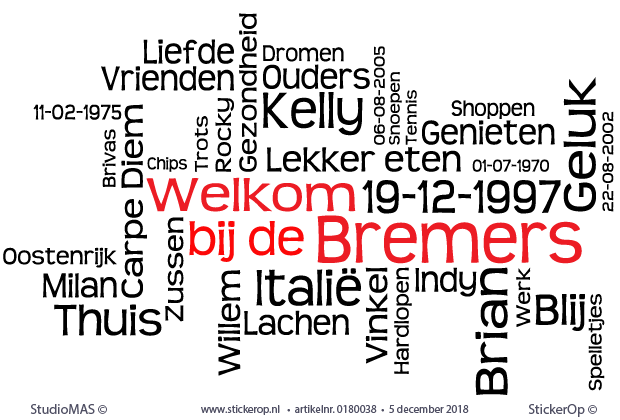 persoonlijke woordenwolk - Familie Bremer - 2 kleuren woordenwolk - Familie Bremer