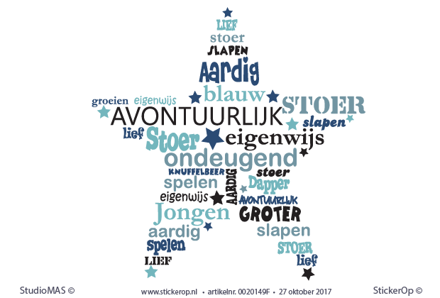 Muursticker ster van lieve woordjes - Jongen - full colour