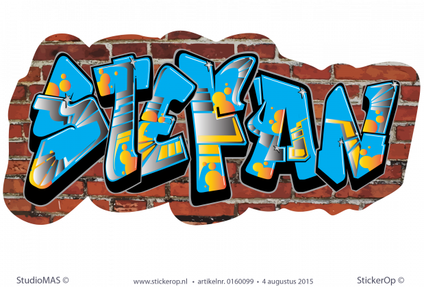 Muursticker graffiti op stenen muur - Stefan muursticker graffiti stenen muur Stefan