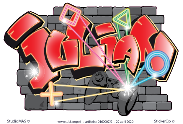 Muursticker graffiti naamsticker - Neon game contoller