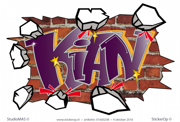 Muursticker full colour graffiti - Kian muursticker graffiti Kian