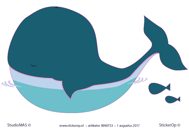 Muursticker van geboortekaartje - Wims walvis
