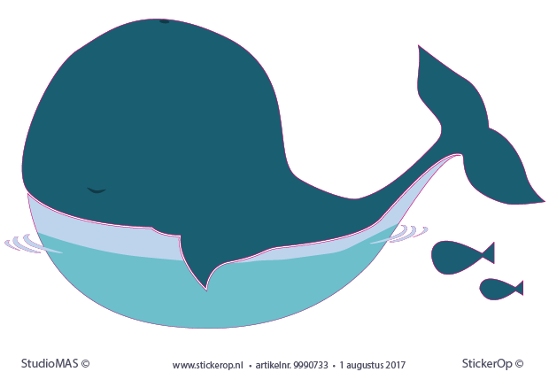 Muursticker van afbeelding geboortekaartje - Wim's walvis Muursticker van geboortekaartje - Wims walvis