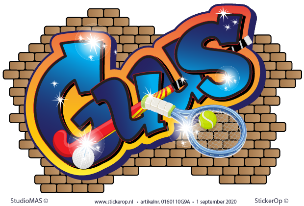 Muursticker graffiti hockey en tennis - Guus graffiti thema sport - Hockey-Tennis - Guus
